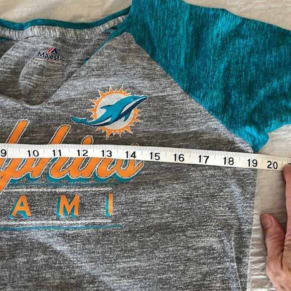 Majestic Dolphins Heathered Long Sleeve Baseball Tee Shirt Gray Size Large - Picture 6 of 8